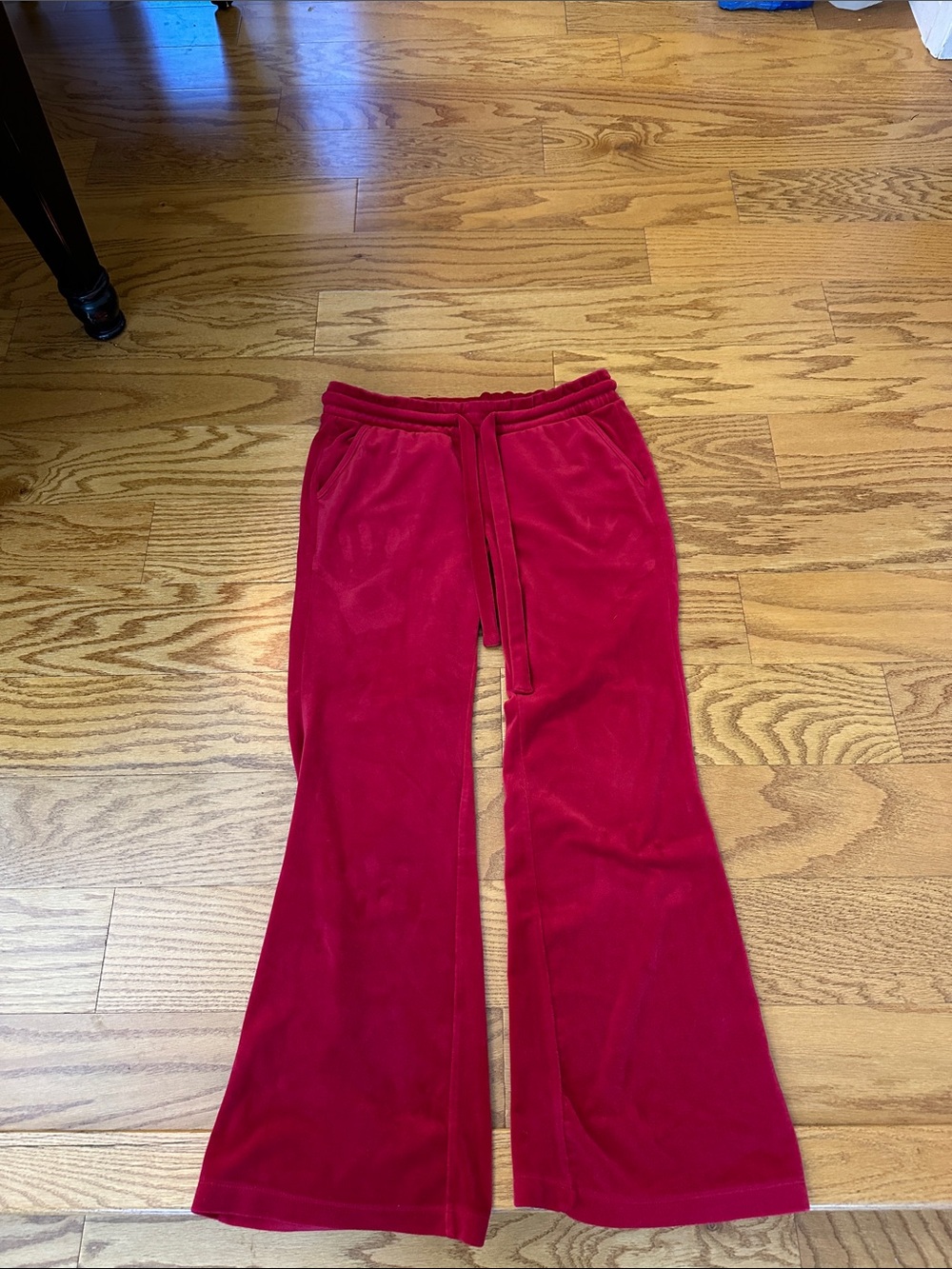 Women's Red Velour Flared Pull-On Pants